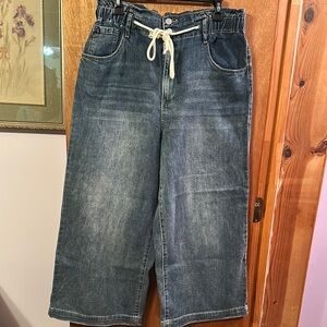 Wide-Leg Denim Culottes with Drawstring